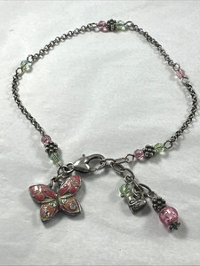 Brighton Flutter Pink Butterfly Beaded Retired Colorful Anklet