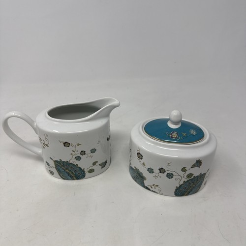 222 Fifth ~Eliza Teal ~4.25” Creamer & 4.25” Sugar Bowl With Lid / Cover Amazing
