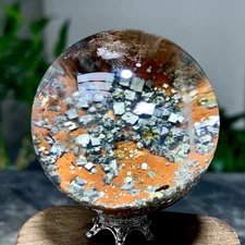 131G Natural high-quality Shiny pyrite with quartz Crystal Sphere Ball Healing