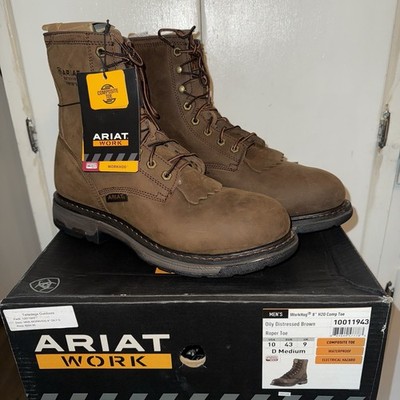 Ariat WorkHog 8  H2O CompositeRoperToe Oily Distressed Brown Men s Size 10D NIB