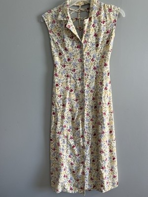 Scarlett Women s Floral Button Front Midi Dress Size 3/4 Rayon Vintage Style