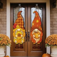 2 Pcs Wooden Thanksgiving Gnome Sign 27 x 10 Inch Fall Hanging Gnome Front Do...