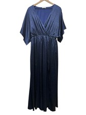 Baltic Born Maxi Dress Sz L Blue Surplice V-Neck Satin Dolman Sleeve