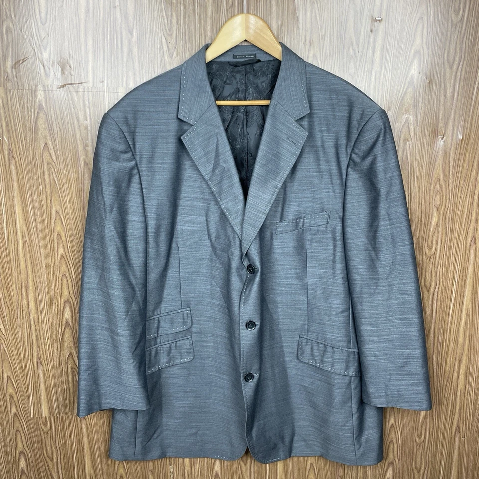 Chaqueta Blazer Steve Harvey Para Hombre 50R Gris Poliéster Doble Ventilación Tres Botones Foto 2 de 4