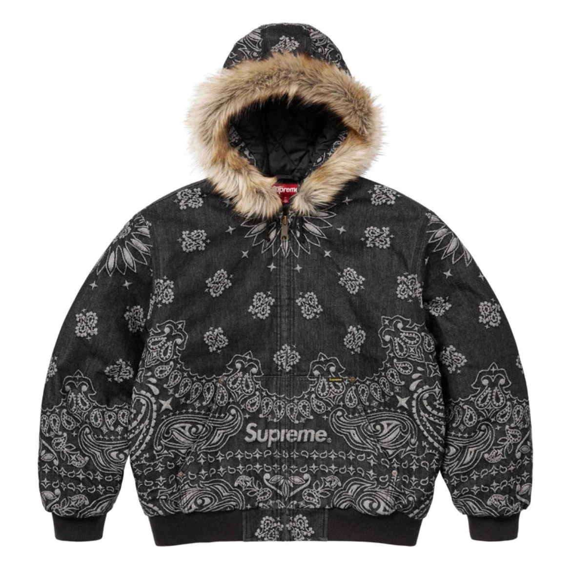 Taille M   VESTE EN JEAN JACQUARD BANDANA SUPREME FW 25 NOIR COMMANDE CONFIRMÉE ✅