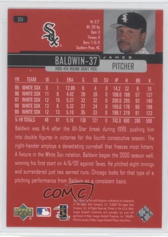 2000 Upper Deck UD Exclusives Silver /100 James Baldwin #351 - Image 2 of 2