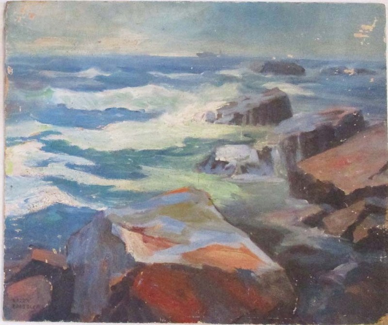 VINTAGE ORIGINAL OIL PAINTING SEASCAPE OCEAN ROCKS /s HARRY S BRESSLER LST ART