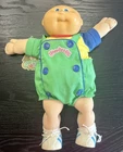 Vintage 1980s Cabbage Patch Kids Bald Baby Green Jumper Blue Eyes