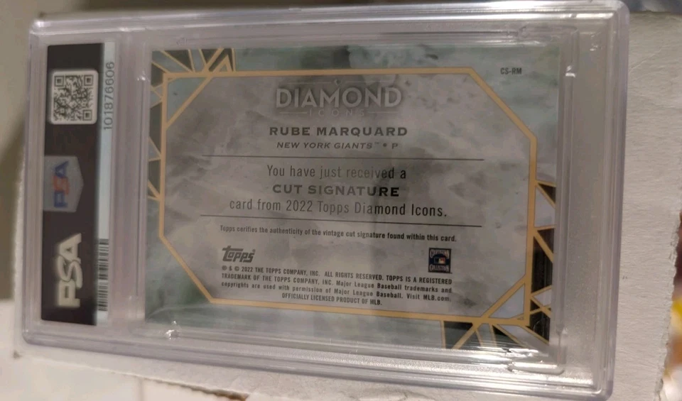 2022 Diamond Icons Cut Signatures Gold Rube Marquard Auto 1/1 PSA 8 HOF CSRM - Image 2 of 4