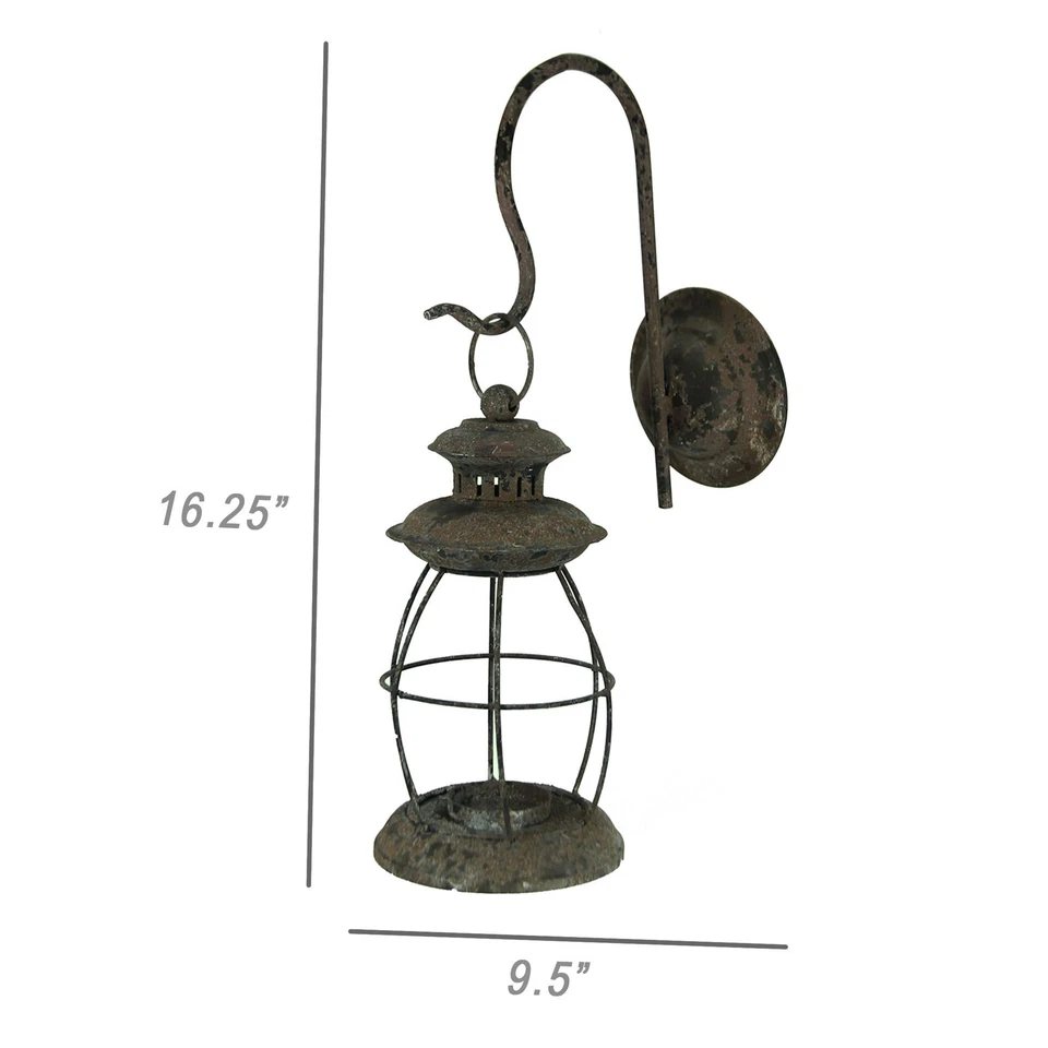 Distressed Metal Wall Mounted Railroad Lantern Hanging Candle Sconce Black - Image 4 of 4