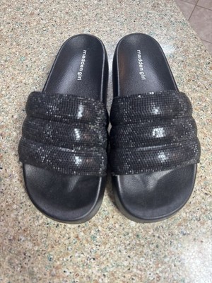 Madden Girl Womens Ettie Bling Rhinestone effect Black Slide Sandals Sz 10 Shoes