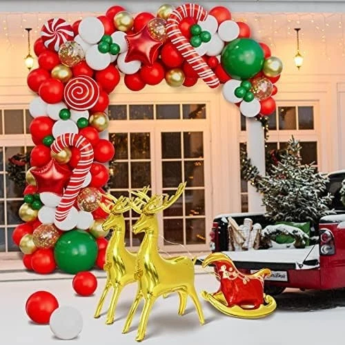 Kit de arco de guirnalda de globos de Navidad rojo verde dorado conjunto de decoración de fiesta de Navidad Foto 2 de 4