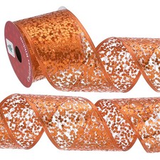 2.5"x 10Yard Sparkling Glitters Yarn Ribbon Polyester Mesh Ribbon Rolls Orange 
