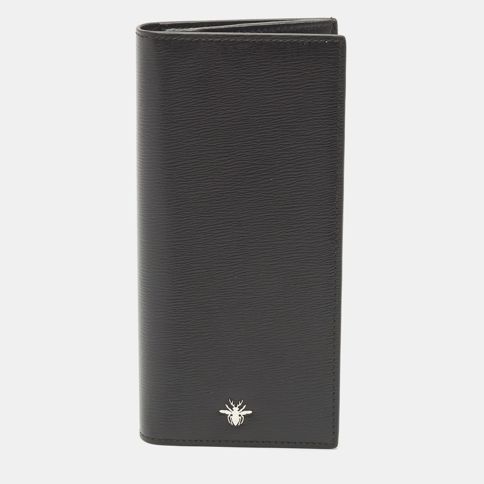 Portefeuille long vertical Dior cuir noir abeille