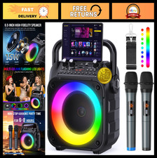 Portable Karaoke Machine with Bluetooth Speaker, 2 Wireless Mics, LED Lights, PA