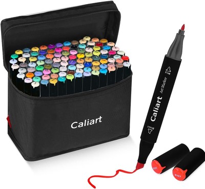 Caliart Markers, 100 Colors 100 Count (Pack of 1), 100 Colors(Black Barrel) 