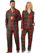 Couples Christmas Matching Pajamas Set Womens Funny Xmas Plaid Pjs 2 Piece Fa...