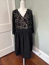 Eliza J Scalloped Black Lace Bodice Fit & Flare Dress 3/4 Sleeve size 18W