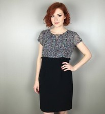 Tahari Arthur S. Levine Petite 8P Multicolor Pattern Top & Black Skirt Dress