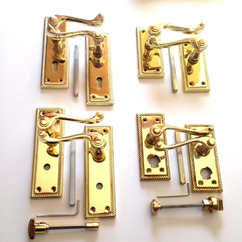 Polished Brassed Style Door Handles Lever Lock, Latch