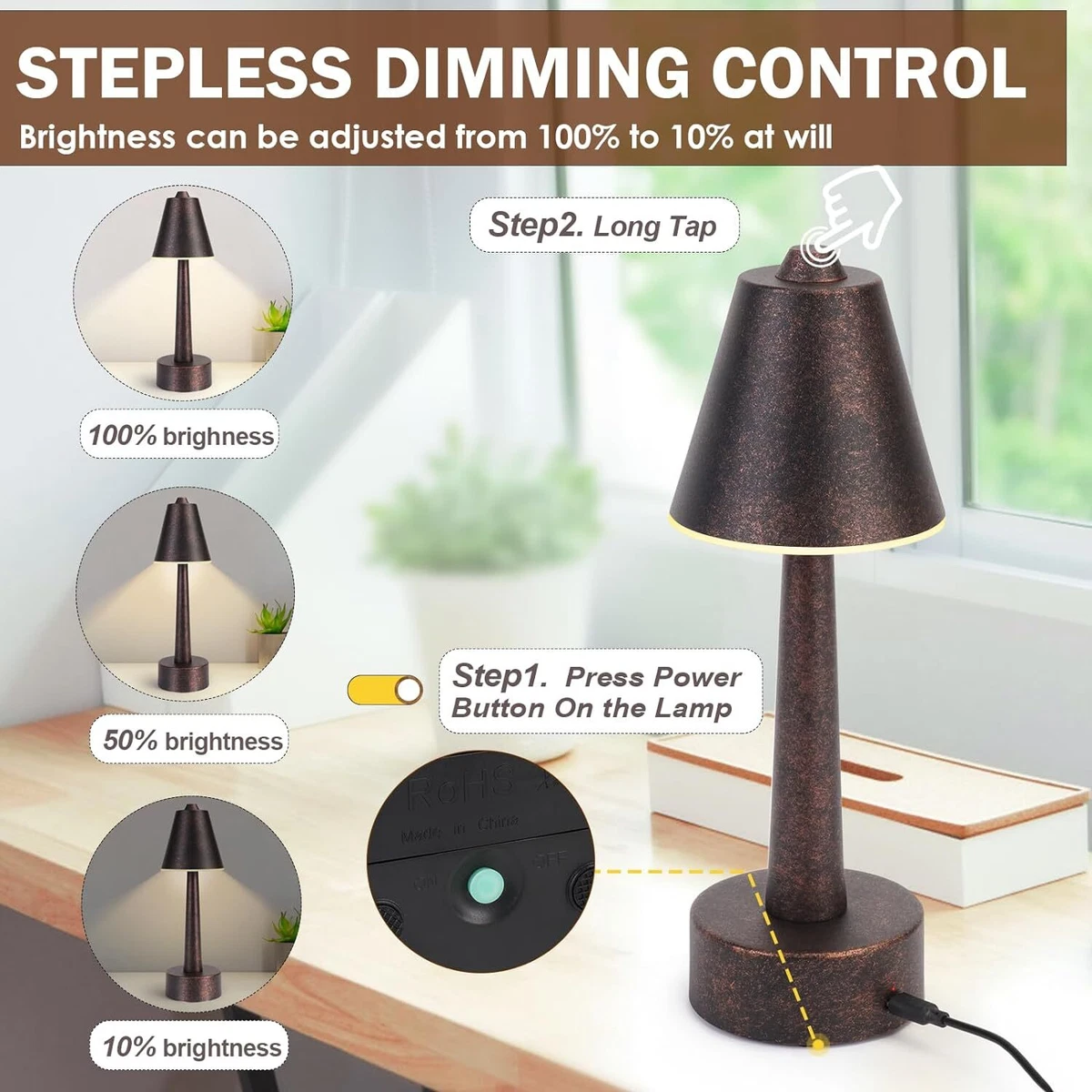 Rustic cordless table best sale lamps