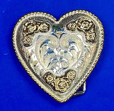 Heart Shaped Flower Swirl Ornate Western Cowgirl Belt Buckle By Silver Strike