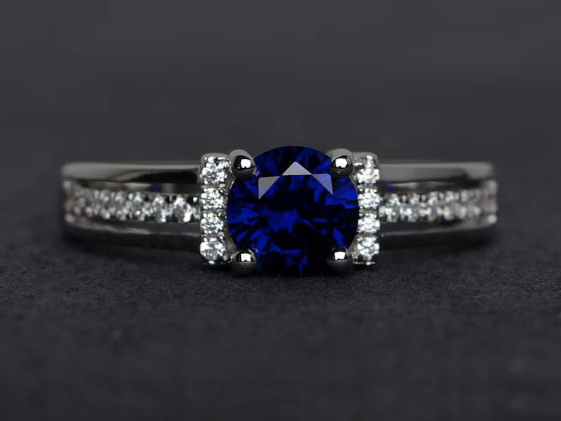 2.12 Ct Round Simulated Sapphire Sparkling Anniversary Ring in 14k White Gold Plated