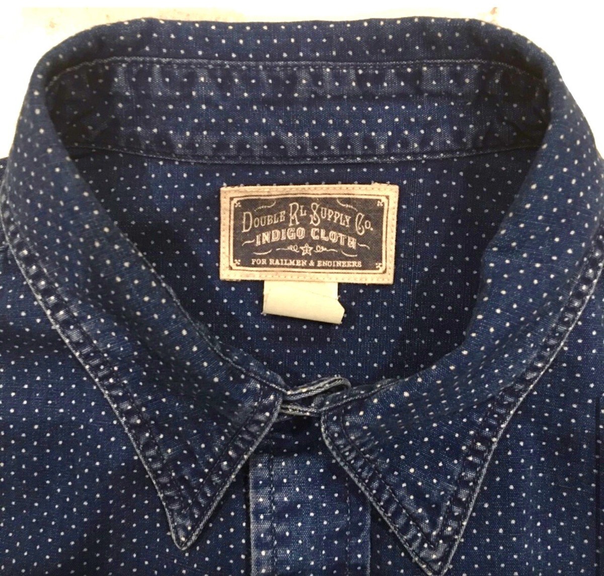 RRL Ralph Lauren Small Western Polka Dot Shirt Faded Indigo Blue 