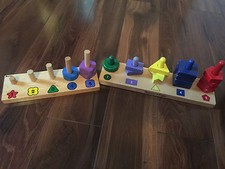 2 wooden EDCUATIONAL TOYS melissa and doug COUNTING SHAPES lot STACKING wood