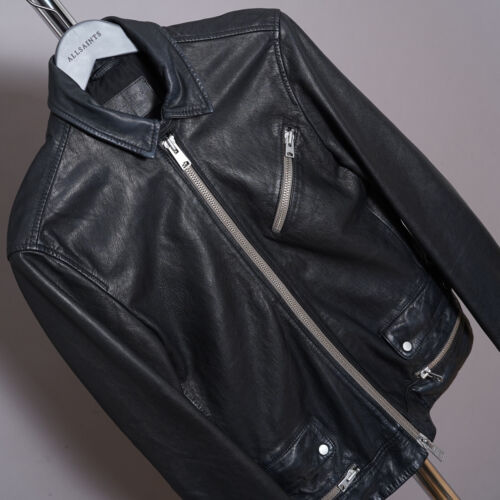 ALL SAINTS Leather Jacket XS Mens Black Biker Bomber Punk Rock BELMONT Celebrity - Picture 9 of 19