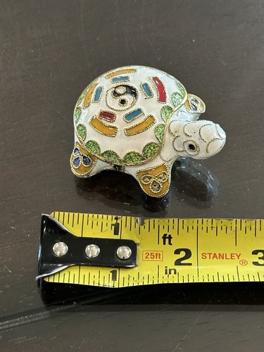 VTG Enamel Turtle Trinket Box, Ying Yang Design, Gold Trim - Picture 3 of 3