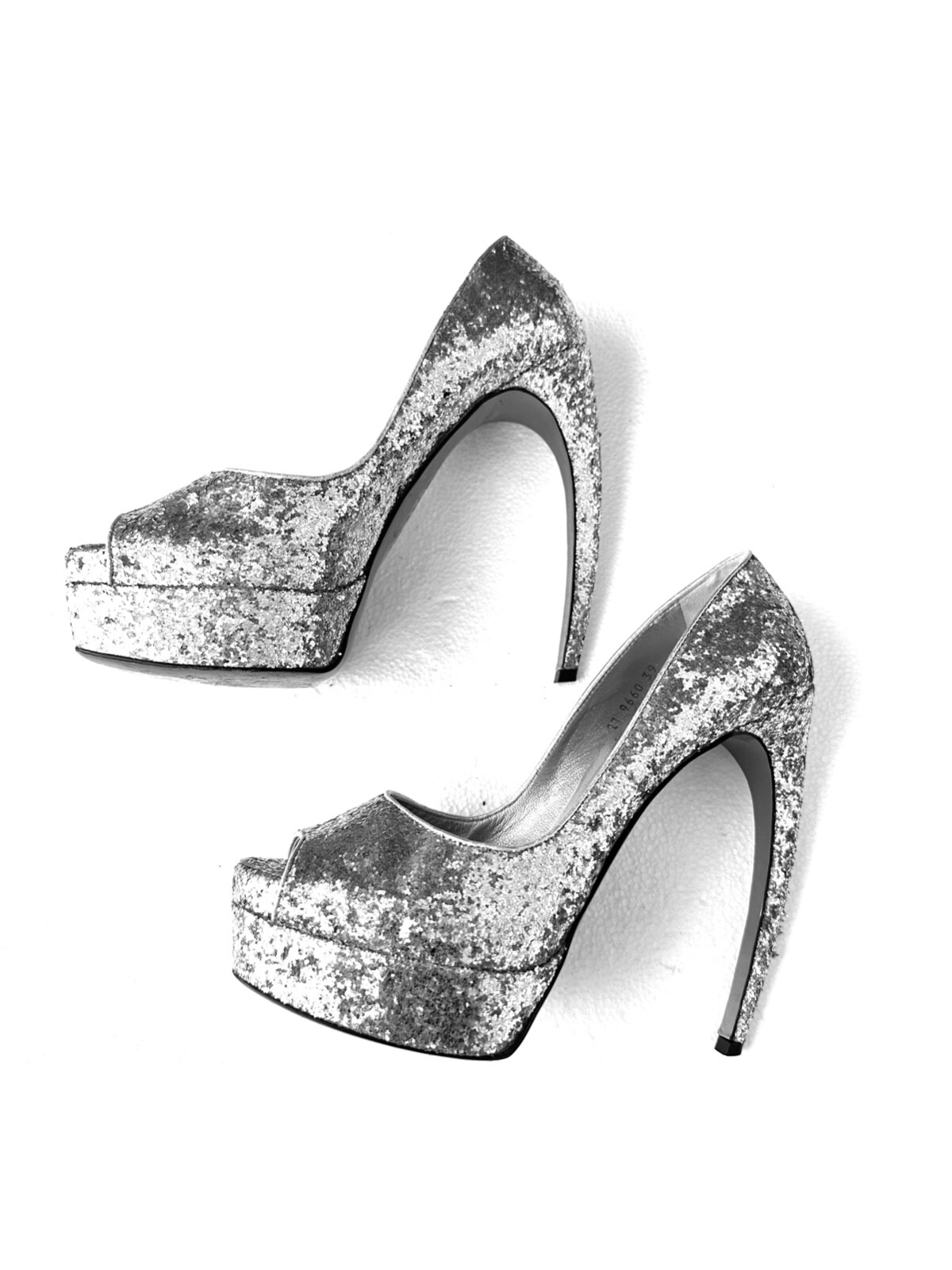 Walter Steiger Glitter Platform Silver Pumps Size… - image 1