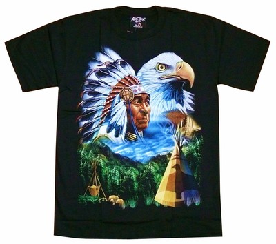 T-Shirt Indianer Adler, Gr. S M L Tipi Zelt Camp Seeadler Häuptling Biker Eagle 