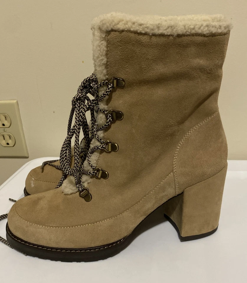 Stuart Weitzman Yukon Boots 9.5 Dyed Shearling & Suede Block Heel - Image 3 of 4