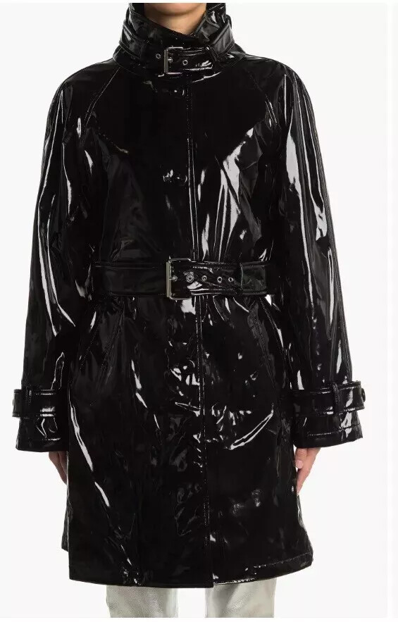 Premium Men's Black PVC Vinyl Long Coat Trench Raincoat Outdoor Shiny Jacket image 4