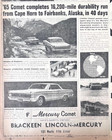 1964 newspaper ad for 1965 Mercury - Comet, completes 16,200 durability run