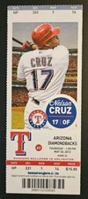 Texas Rangers Arizona Diamondbacks Baseball Ticket 5/30 2013 Moreland Murphy HRs