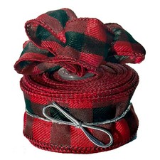 Buffalo Check Plaid Wired Ribbon - 1 1/2" x 10 Yards, Red Black, Christmas