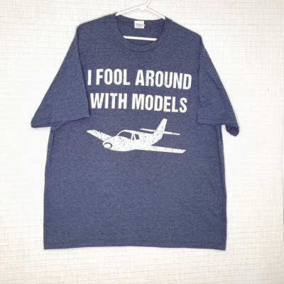 EUC Port & Co. Men's Short Sleeve T Shirt 2XL  I FOOL WITH MODELS (Planes), Blue