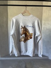 Vintage Men's Sweatshirt Kentucky Derby Horse Size L 90s Gray Cotton