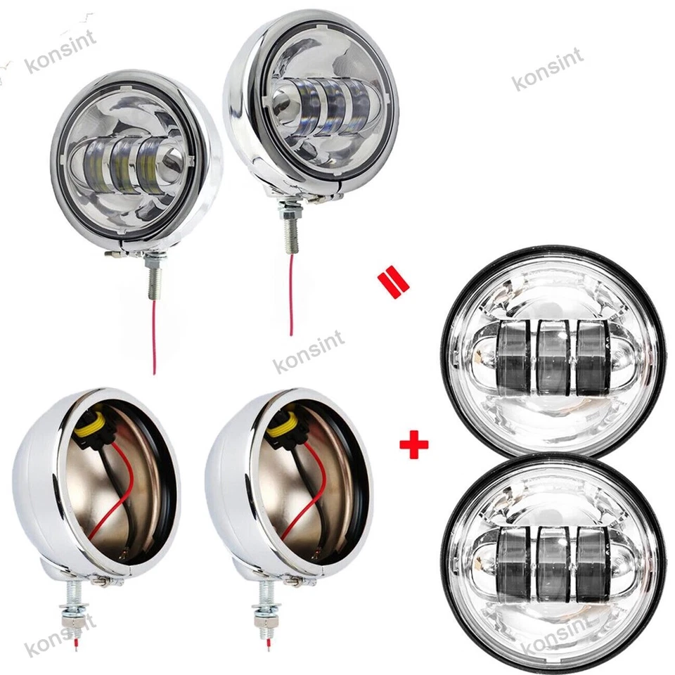 Par de luces de paso LED antiniebla de 4,5 pulgadas + carcasa para motocicleta 4-1/2" Foto 4 de 4