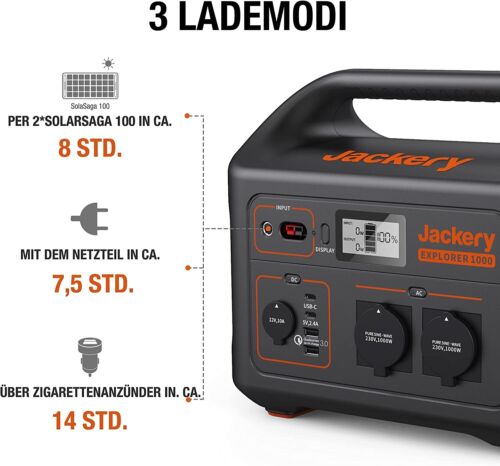 Jackery Explorer 1000 1002Wh Tragbare Powerstation 2000W Max Solargenerator - Bild 5 von 6