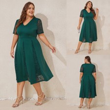 Plus Size Womens V Neck Midi Dress Ladies Puff Sleeve Cocktail Party Ball Gown