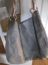 FURLA Italy Gray Leather Large Shoulder Handbag w/Silver Mesh Handle