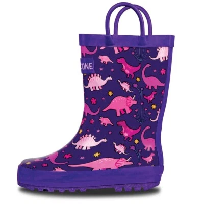 USA Made Best Seller Kids Wellies, Lone Cone Rain Boots - UK 7Toddler Pink Dino