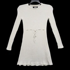 Reformation Shira Sweater Dress Womens XS Ivory Knit Mini Long Sleeve Drawstring