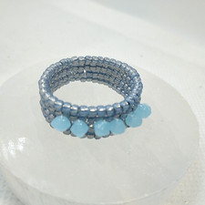 Artisan Made Blue Band Ring Blue Glass Crystals Size 9.75