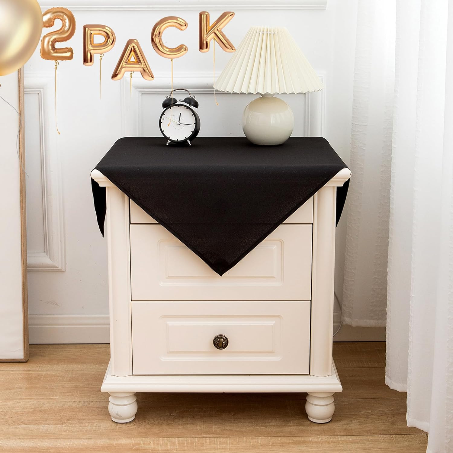 2 Pack Small Square Tablecloth 24 X 24 Inch Black, Stain and Wrinkle Resistant W
