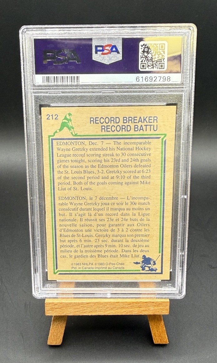 1983 OPC O-Pee-Chee Wayne Gretzky Record Breaker #212 PSA 8 view 2