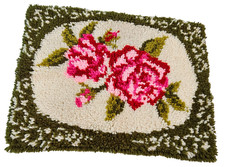 Vintage 70s Latch Hook Floral Tufted Rug Wall Hanging Tapestry Boho Cottagecore